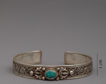 Asian Tibetan Silver Bangle | Buddhist Cuff Bracelet