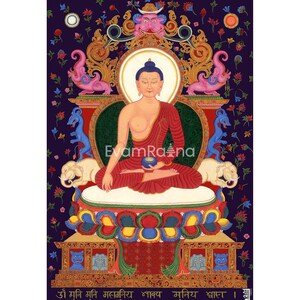 Enlightened One: Shakyamuni Buddha Thangka on Canvas | High Resolution Tibetan Print of Gautam Buddha | Digital Art | For Spiritual Practice