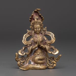 Handcrafted Tibetan Naga Kanya Statue | Copper Bronze Serpent Goddess Figurine | Protection & Water Deity for Altar and Spiritual Home Décor