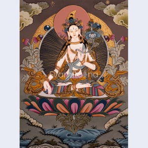 White Tara Thangka Painting: Hand-Painted Tibetan Buddhist Art (10x13&quot;)
