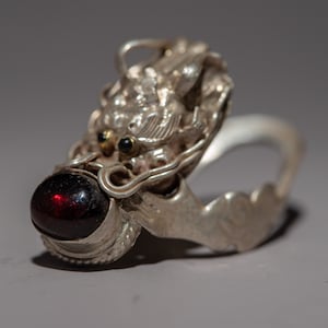 Mystical Dragon Sculpture Sterling Silver Ring, Handmade Jewelry Rings for Her and Him, Handcrafted Sterling Silver Art Ring for Special Day