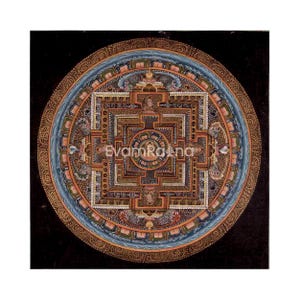 Vintage Buddha Mandala with Mantra of Compassion | Buddhist Tibetan Art  | Buddha Thangka | Perfect Travel Art for Practitioner | Wall Decor