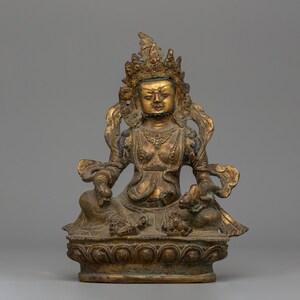Dzambhala Deity Statue Holding Mangoose | Handcrafted Copper with Gold Plated | Symbol of Wealth and Prosperity | Sacred Figurine for Decor