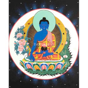 Medicine Buddha Thangka | Original Hand-Painted Bhaisajyaguru Thangka | Spiritual Wall Decoration Art | Traditional Tibetan Buddhist Artwork
