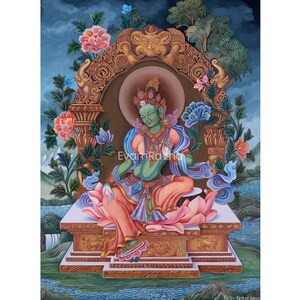 Divine Mother Green Tara Thangka Print | Embracing Healing and Empowerment | Traditional Artwork | Spiritual Meditative Wall Hanging Decors