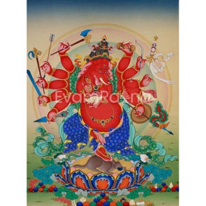 12-armiger Ganesh Thangka Druck | Ganapati Kunstwerk für göttlichen Segen | Print für Frieden, Schutz Und Fülle | Spirituelle Wanddekore