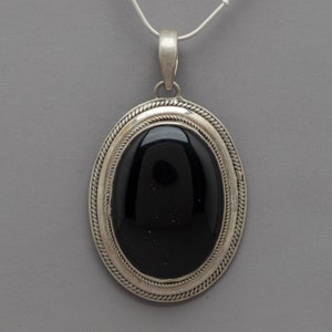 Sterling Onyx Locket | Handcrafted Spiritual Locket with Gemstone | Onyx Locket | Nepal Art | Silver Pendant Locket | Oval Silver Locket