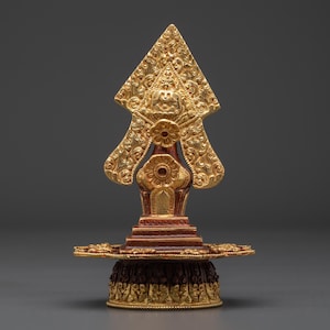 Handcrafted Gold Plated Copper Tibetan Torma Offering: Buddhist Altar Ritual Object