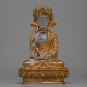 Crown Shakyamuni Buddha Crystal Statue | Lord Siddhartha Gautama Sculpture | Handcrafted Buddha Figure | Himalayan Art | Art and Collectible