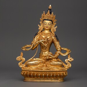 Gold-Plated Vajrasattva Statue | Exquisite Buddhist Copper Sculpture | Enlightenment & Purification Deity | Tibetan Buddhist Spiritual Art |