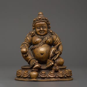 Dzambala Wealth Deity Statue | Handcrafted Oxidized Copper Tibetan Sculpture | Prosperity Buddha | Buddhist Altar Decor | 12.5cm Ritual Art