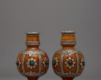 Handmade Flower Vase Set | Table Decoration House Warming Gift | High Quality Carved Vase | Pottery Home Decor | Nepal Art | Flower Holder