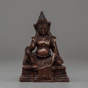 Dzambhala Wealth God | 8.5cm Handcrafted Oxidized Copper Buddhist Deity | Statue for Prosperity and Abundance | Himalayan Crafts Artwork