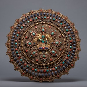 Circle Mandala | Deity crafted at Center | Tibetan Mandala Art | Gemstones Inlaid  | Bohemian Home Decor | Art Decoration | Nepal Handicraft