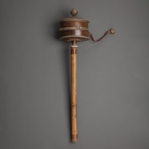 Tibetan Buddhist Sacred  Prayer Wheel | Handheld Wooden & Oxidized Copper Prayer Wheel | Buddhist Mantra Spinner | Spiritual Ritual Tool
