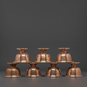 Handcrafted Copper Offering Bowls Set for Buddhist Altar | Tibetan Water Offering Bowls | Puja Copper Bowl Set | Ritual Meditation Tools
