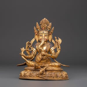 Handmade Copper & Gold Ganesha Statue: Hindu Altar Decor
