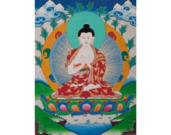 Buddha Vairocana Thangka Painting |  Yoga Meditation Canvas Art for your Peace and wellbeing | Buddha in Lotus | White Blessing Buddha Art