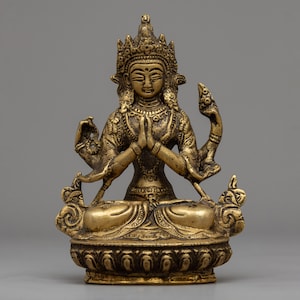 Four -Armed Chenrezig Statue | Avalokiteshvara Statue | Himalayan Statue | Hand - Carved Himalayan Sculpture | Buddhist Tibetan Statue