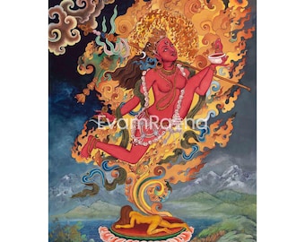Red Dakini Vajrayogini Thangka Print | High Quality Giclee Canvas | Buddhist Female Dakini Thangka Print | Buddhist Art Digital Canvas Print