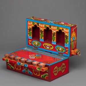 Altar budista itinerante / Caja roja / Artículos rituales tallados a mano / Santuario budista / Artefactos religiosos / Caja de madera decorativa / Idea de regalo