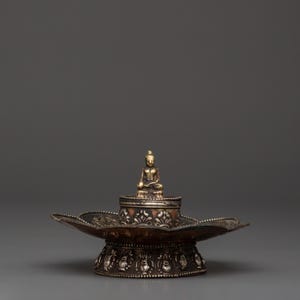 Buddha Incense Holder | Handcrafted Brass Meditation Burner | Lotus Incense Plate | Tibetan Spiritual Decor | Tibetan Buddhist Ritual Stand