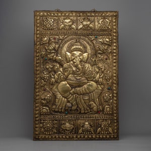 Brass Ganesh Calendar For Home Decor | Tibetan Buddhist Metal Thangka to Enhance The Spiritual Journey | Traditional Himalayan Artwork