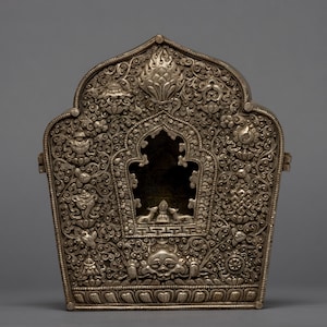 Tibetan Ghau Box | Handmade Nepalese Craft | Silver plated Home Decor | Souvenir Item | Mini Amulet Pendant | Tibetan Ritual Item |