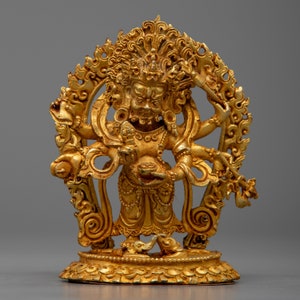 Machine Made Sadbhuja Mahakala Bhairava Sculpture | Six Armed Mahakala Figurine | Dharma Protector Art | Meditation Aid | Tantric Buddhism