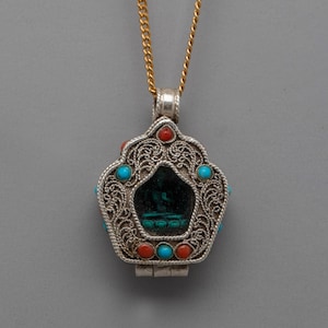 Handcrafted Tibetan Ghau Prayer Box Alter | Traditional Buddhist Amulet Case |  Portable Buddhist Shrine for Travel |  Ritual Prayer Amulet