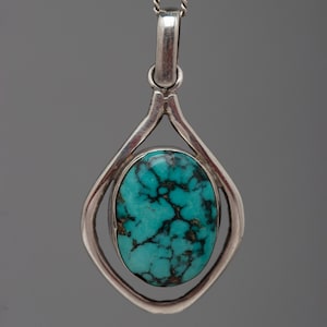 Silver Natural Turquoise Stone Locket | Oval Blue Pendent | Calming Turquoise Locket | Gifts for You | Buddhism Art | Small Blue Locket Gift