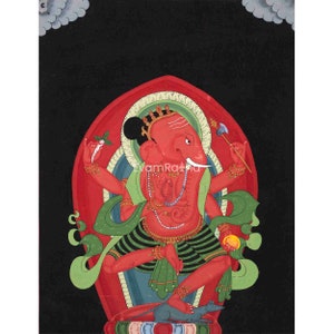 Traditional Thangka Print Of Shri Ganesh | Lord Ganesha The Remover Of Obstacles | Newari Paubha Thangka Wall Decor | Traditional Newari Art