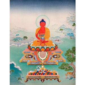 Amitabha Buddha Thangka | High Quality Giclee Canvas Print | Buddha Thangka Print | Mindfulness Art | Meditation Buddhist Decor | Gift Ideas