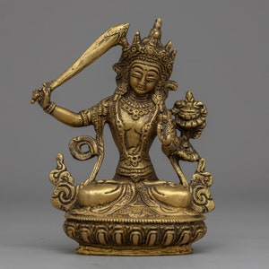Manjushree Statue | Handmade Sculpture of Boddhisattva Wisdom Deity | Traditionally Hand crafted 15 cm Statue | Himalayan Art work