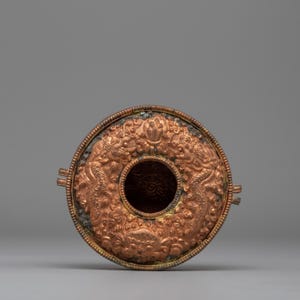 Gold Plated Tibetan Round Ghau Box | Hand-Carved Traditional Symbols | Sacred Prayer Amulet Box | Meditation & Yoga Decor | Spiritual Gifts
