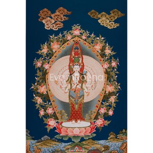 Tibetan Avalokiteshvara, The 1000-Hands Buddha of Compassion | Om Mani Padme Hum | Sacred Large Bodhisattva Artwork | 24K Gold | Home Decor