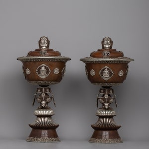 Conjunto de lâmpada de manteiga tibetana | Lâmpada de manteiga budista banhada em tira | Luz decorativa oferecendo lâmpada de manteiga | Decoração de casa | Arte Budista do Himalaia
