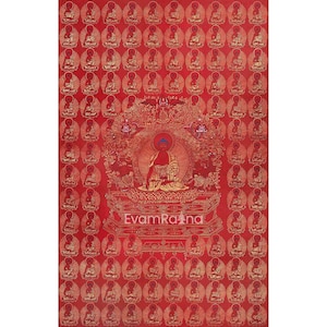 24k 108 Buddhas&#39; Gold Print | Fine Quality Handmade Tibetan Thangka | Wall Hanging Decoration | Small Size Wall Decor | Scared Gift Ideas