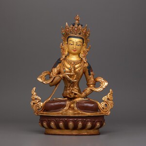 Vajrasattva Vajra and Bell Holder Oxidized Sculpture | Religious Dharma Decor | Tibetan Buddhist Art and Craftsmanship | Handcarved Figurine