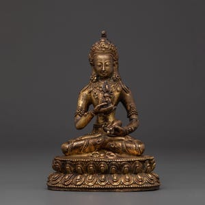 Vajrasattva Handmade statue | Copper, Gold Plated | Buddhist Deity of Purification | 16.5cm Tall | Spiritual Decor for Healing & Meditation
