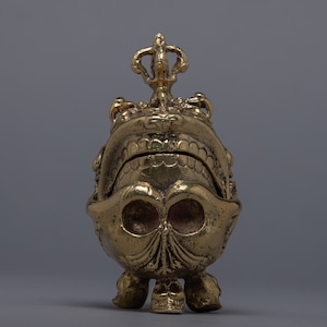Handcrafted Skull Incense Burner with Half Vajra at Top | Buddhist Ritual Altar | Dome Scent Burner | Beautiful Souvenir | Gift For Buddhist