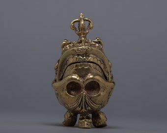 Handcrafted Skull Incense Burner with Half Vajra at Top | Buddhist Ritual Altar | Dome Scent Burner | Beautiful Souvenir | Gift For Buddhist