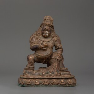 Wrathful Black Dzambhala Statue | Tibetan Buddhist Wealth Deity for Prosperity & Abundance | Sacred Copper Sculpture with Antique Finishing