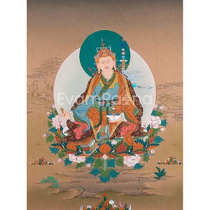 Traditional Padmasambhava Thangka Print | Guru Rinpoche, The Lotus Born Master | Padmakara&#39;s Blessings In Canvas Print | Buddhist Wall Decor