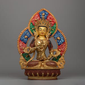 Vajrasattva Statue with Sacred Halo | Himalayan Hand carved Copper Figurine for Karma Purification and Spiritual Practice | Buddhist Zen Art