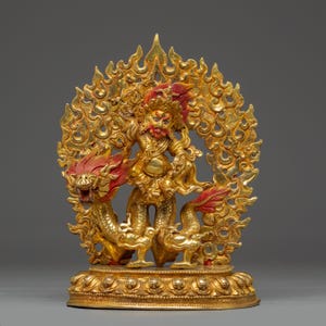 White Dzambhala Tibetan Wealth God Statue | Handcrafted Copper Body | 23.5cm | Gold and Acrylic | Prosperity Symbol | Spiritual Tibetan Art