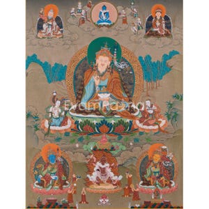 Second Buddha Guru Padmasambhava | Lotus-Born Master | Masterpiece of Divine Assembly | Spiritual Buddhist Wall Art Decor | Includes Brocade