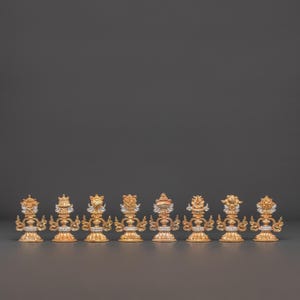 Eight Auspicious Tibetan Symbols | Copper, Gold Plated, and Silver Plated Spiritual Artifacts for Good Luck and Protection | ( 11cm x 8cm )