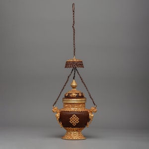 Boeddhistische hangende wierookbrander | Hangende rituele brander voor meditatie en gebed | Traditionele vajrayana-brander met koper en vergulding