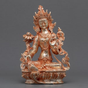 Green Tara Statue | Tibetan Mother Drolma Sculpture | Compassionate Deity | Traditionally Manufactured in Nepal | 24k Gold Electroplated